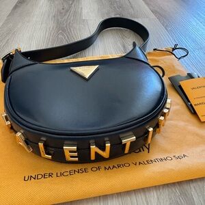 Valentino By Mario Valentino Dark Blue and Gold Shoulder Bag